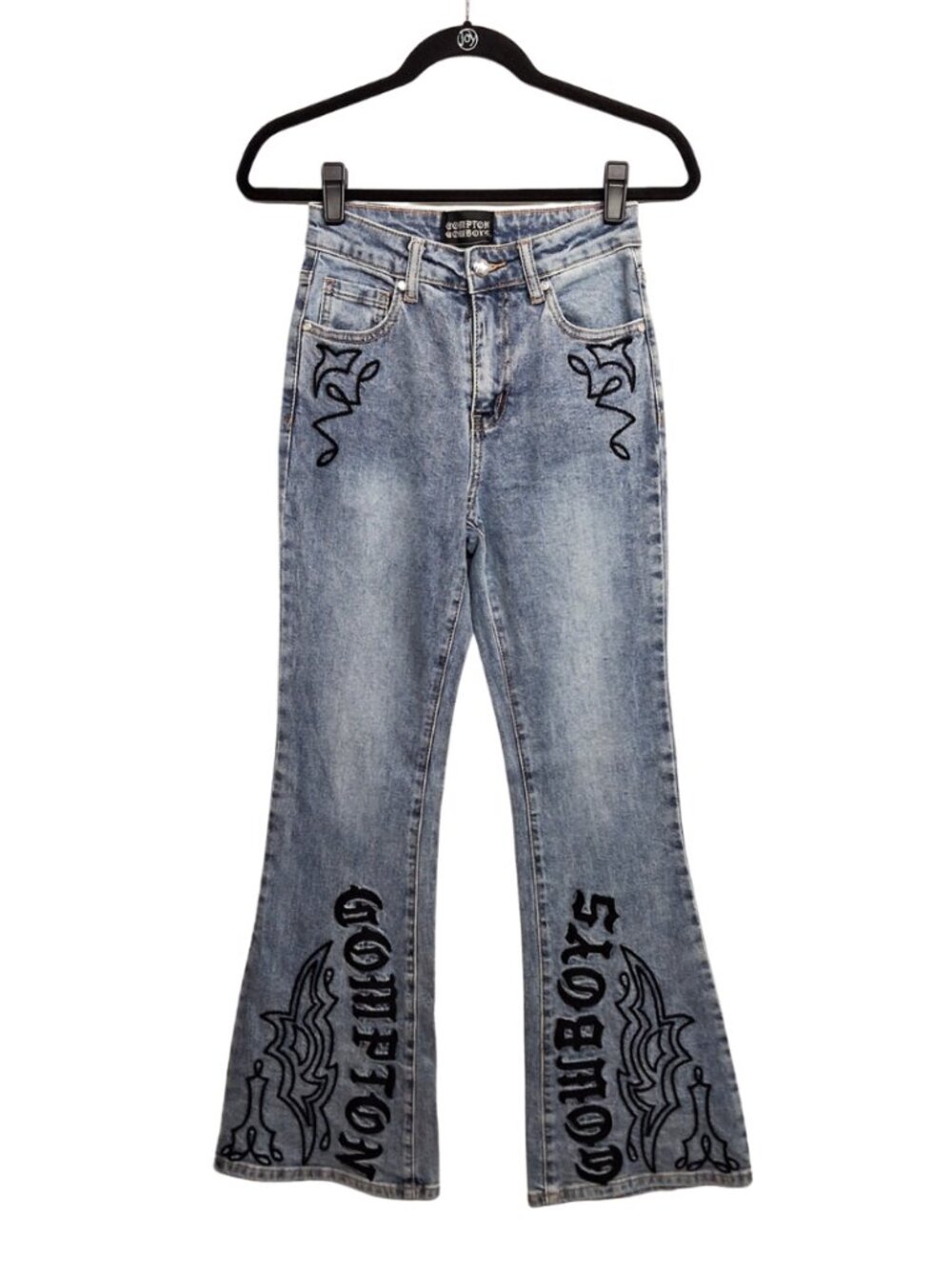 COMPTON COWBOYS FOREVER 21 Flare Embroidered Jeans Western BHM 24 NWT